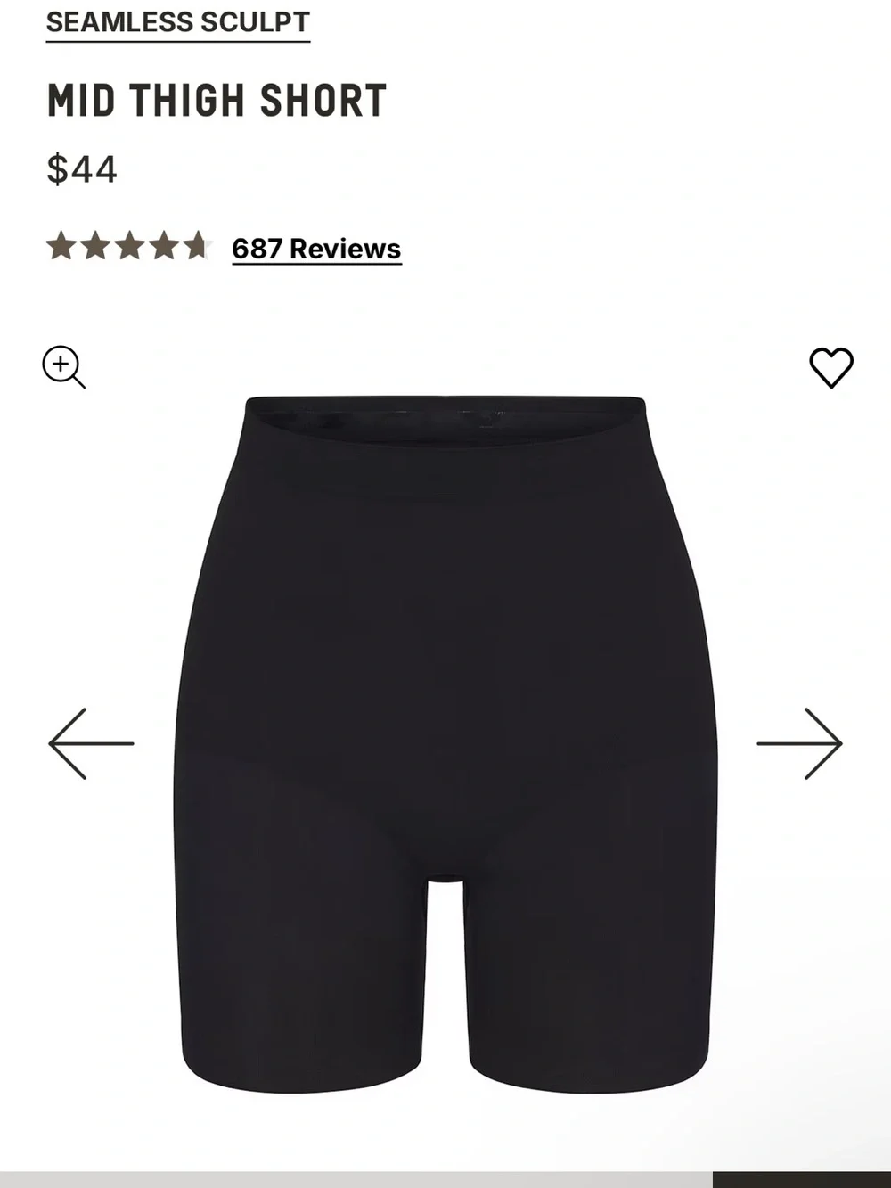 SKIMS Seamless Sculpt Mid Thigh Short Onyx Black Large NWOT!
